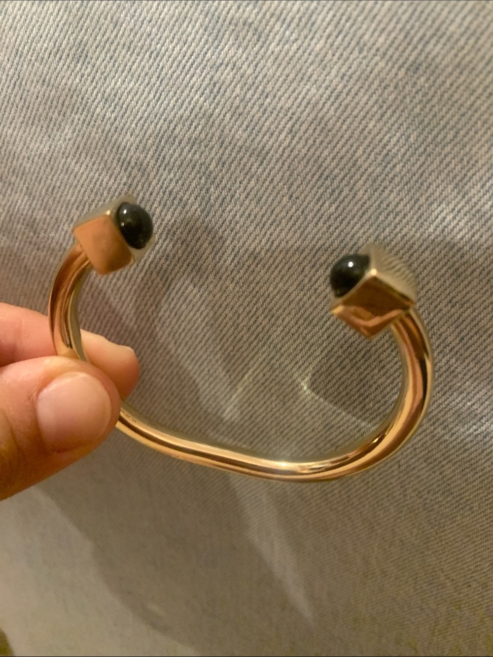 Banana Republic Gold Tone Open Cuff Bracelet with Black Stone Ends